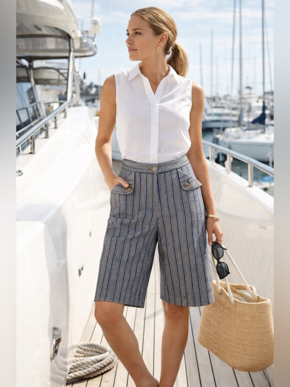 Tabitha Nautical Stripe Bermuda Shorts Coastal Preppy Sailor Coastal Grandma